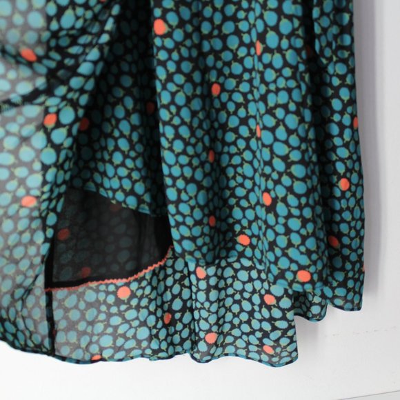 Anthropologie HD in Paris Dress Sz 0 Black Green Floral Faux Wrap ruffle V-neck - Picture 5 of 15